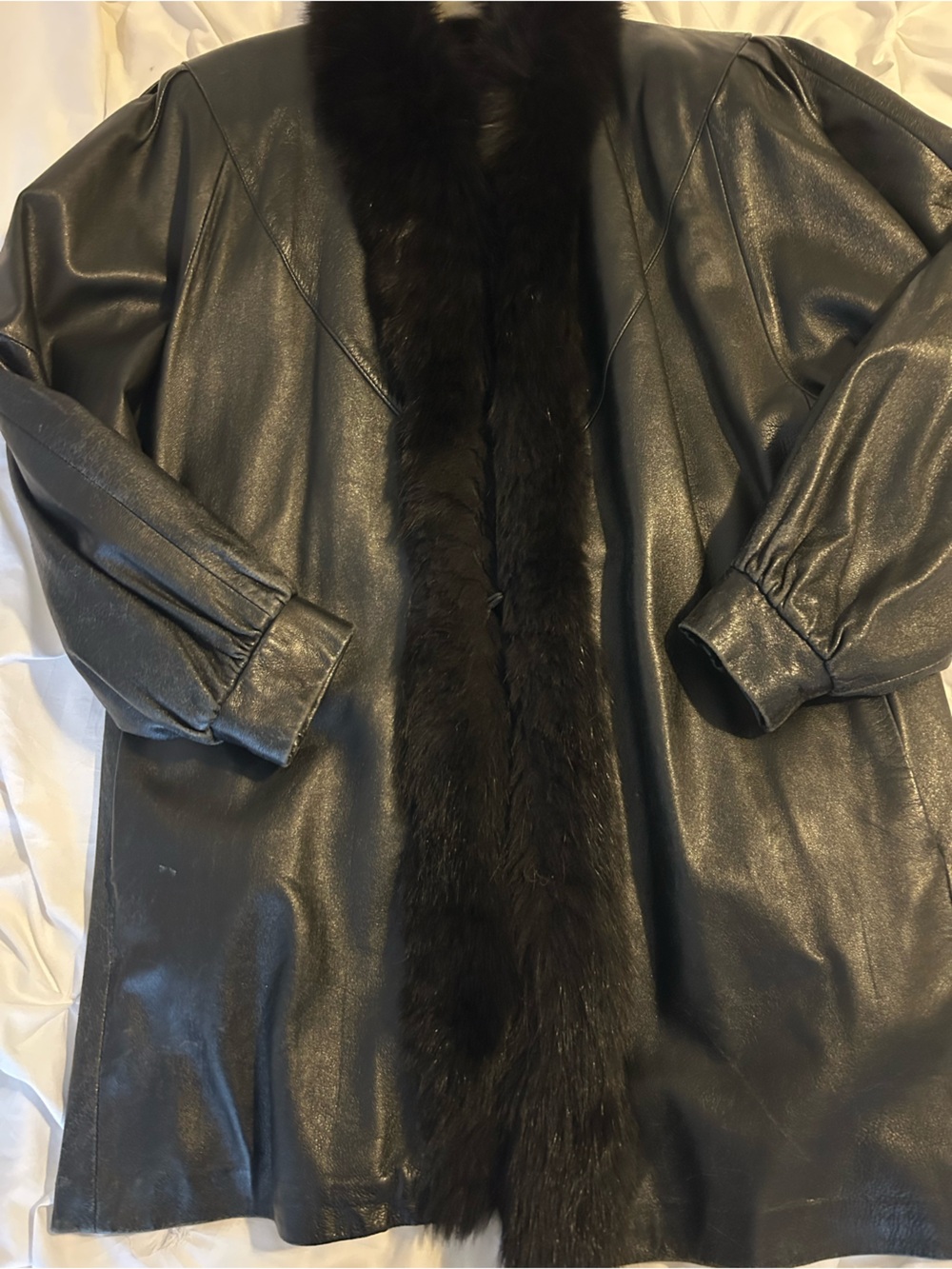 Black genuine Leather Jacket with Fur Trim - Women's